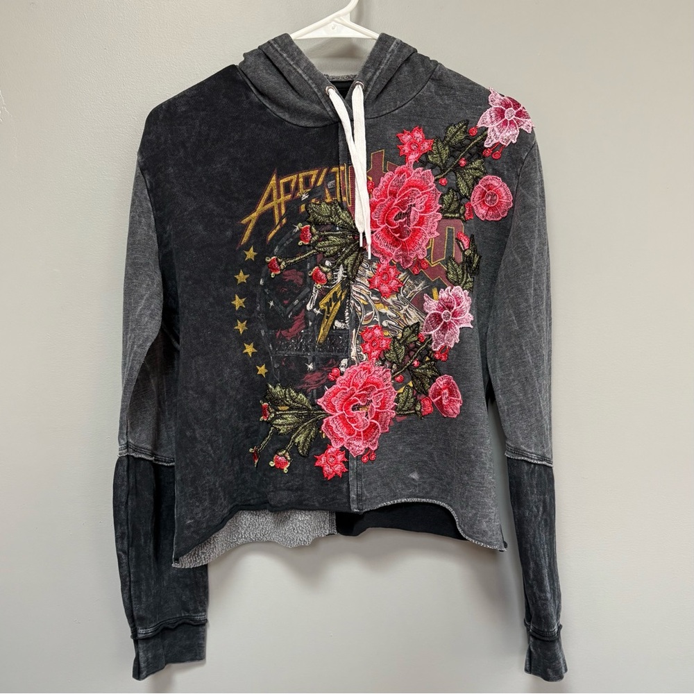 Women's Gray and Pink Graphic Hoodie